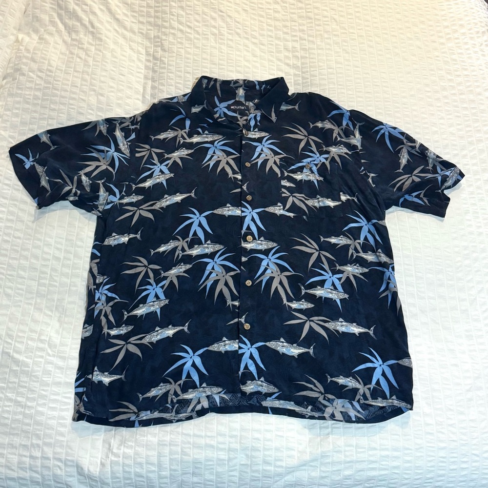 Puritan Dark Blue Hawaiian Fish Shirt